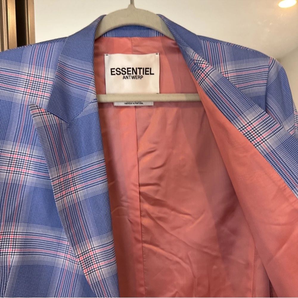 Essentiel Blue & Pink Plaid Double-Breasted Blazer - Picture 6 of 16